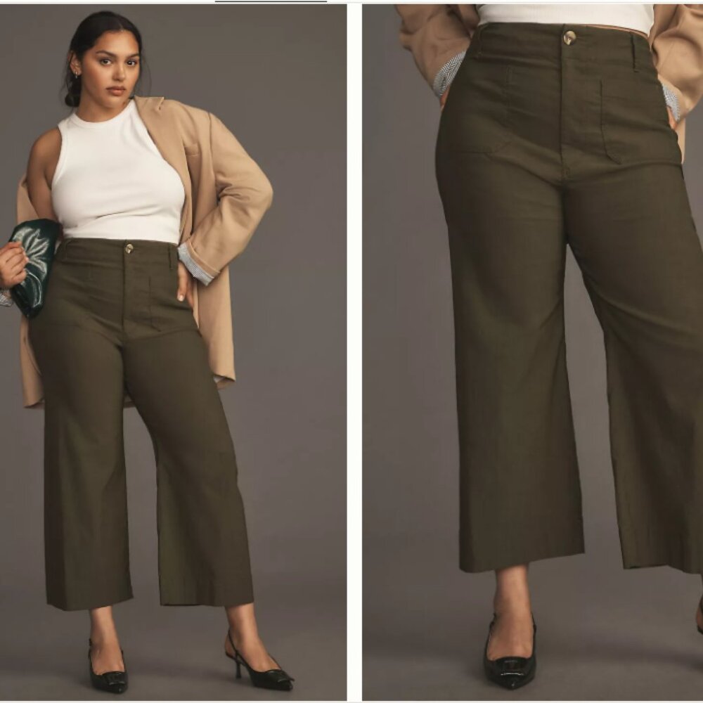 Anthropologie Maeve The Colette Cropped Wide-Leg Pants olive green 22W